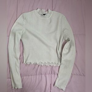 SHEIN Cream Ribbed Long Sleeve Top